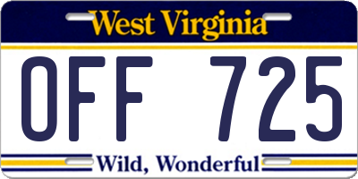 WV license plate OFF725