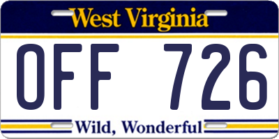 WV license plate OFF726