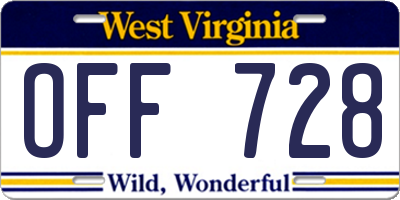WV license plate OFF728