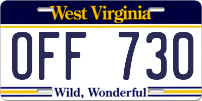 WV license plate OFF730