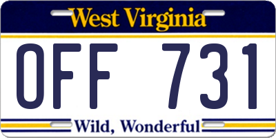 WV license plate OFF731