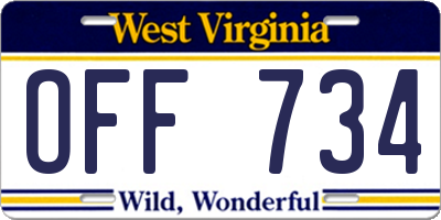 WV license plate OFF734