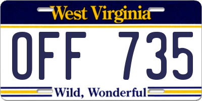 WV license plate OFF735