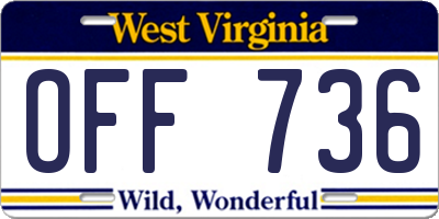 WV license plate OFF736