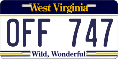 WV license plate OFF747