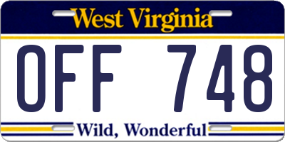 WV license plate OFF748