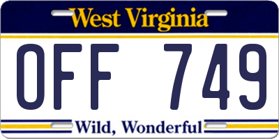 WV license plate OFF749