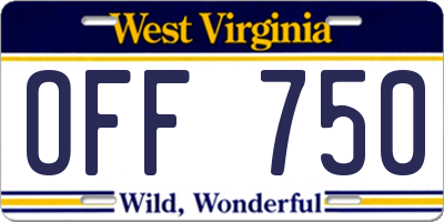 WV license plate OFF750