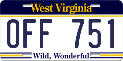 WV license plate OFF751