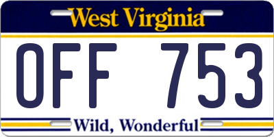 WV license plate OFF753