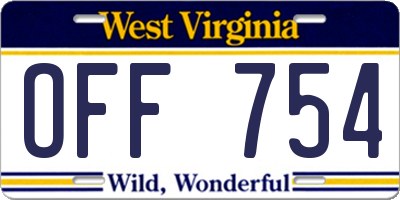 WV license plate OFF754