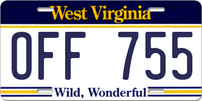 WV license plate OFF755