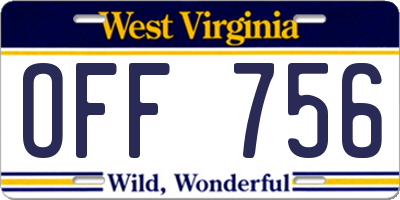 WV license plate OFF756