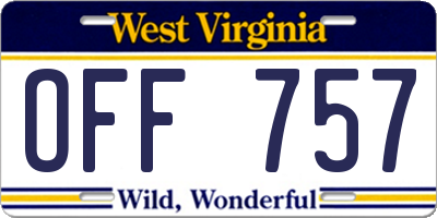WV license plate OFF757