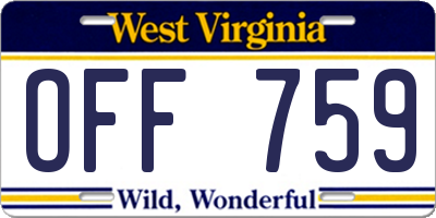 WV license plate OFF759
