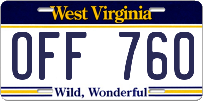 WV license plate OFF760