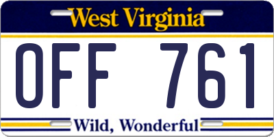 WV license plate OFF761