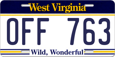 WV license plate OFF763