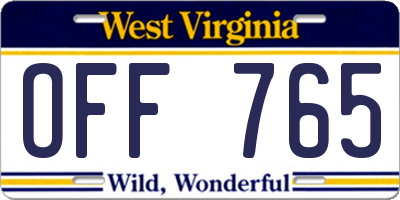 WV license plate OFF765