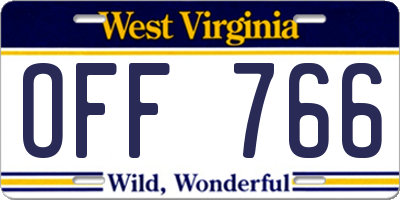 WV license plate OFF766