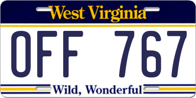 WV license plate OFF767