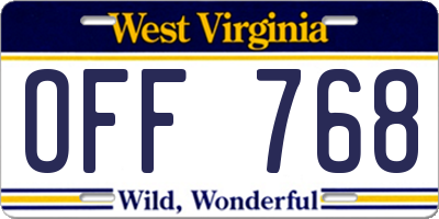 WV license plate OFF768