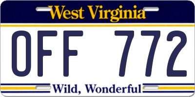 WV license plate OFF772