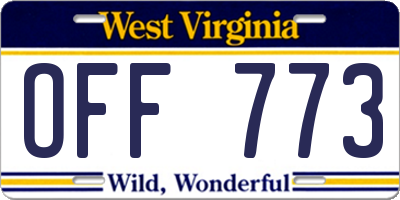 WV license plate OFF773