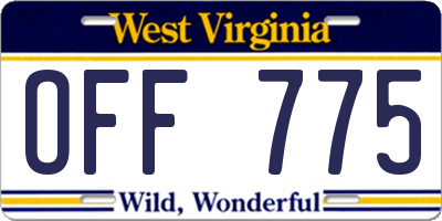 WV license plate OFF775
