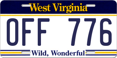 WV license plate OFF776