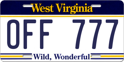 WV license plate OFF777