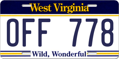 WV license plate OFF778