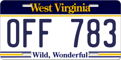 WV license plate OFF783