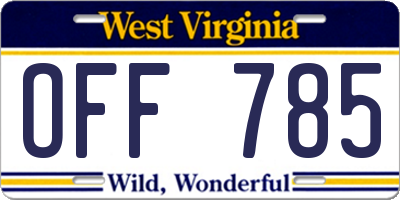 WV license plate OFF785