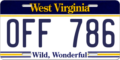 WV license plate OFF786