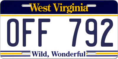 WV license plate OFF792
