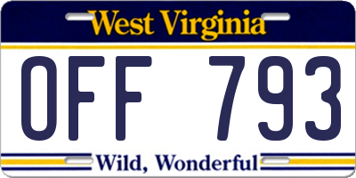WV license plate OFF793