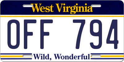 WV license plate OFF794