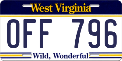 WV license plate OFF796