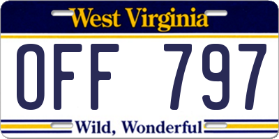 WV license plate OFF797