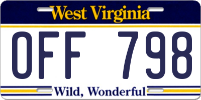 WV license plate OFF798