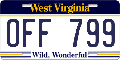WV license plate OFF799