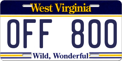 WV license plate OFF800