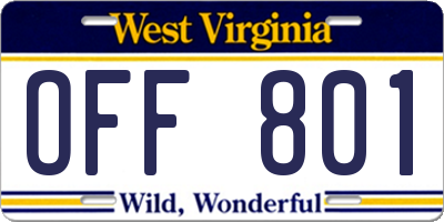 WV license plate OFF801