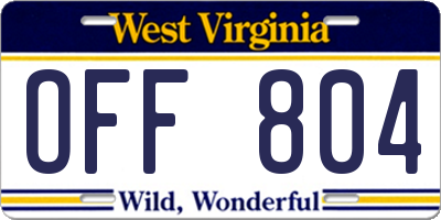 WV license plate OFF804
