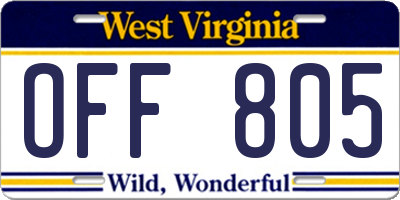 WV license plate OFF805