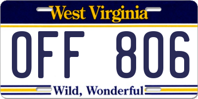 WV license plate OFF806