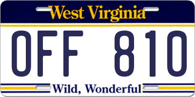 WV license plate OFF810