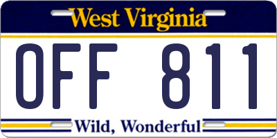 WV license plate OFF811