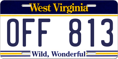 WV license plate OFF813